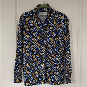 Pappagallo Blue and Yellow Geometric 1/2 Zip Top
